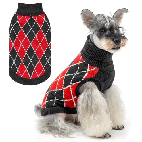 KOOLTAIL Knit Turtleneck Cold Weather Dog Sweater, Soft Diamond Plaid Pullover for Medium to Large Dogs, Warm Winter Coat for Pets, Great for Girls & Boys