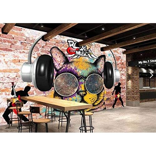 Fototapete 3D Effekt Musik Katze Doodle Tapete Wandbilder 3D Kinderzimmer Schlafzimmer Wohnkultur Selbstklebende Vinyl/fototapete 3d effekt tapeten Wohnzimmer Schlafzimmer kinderzimmer-400cm×280cm
