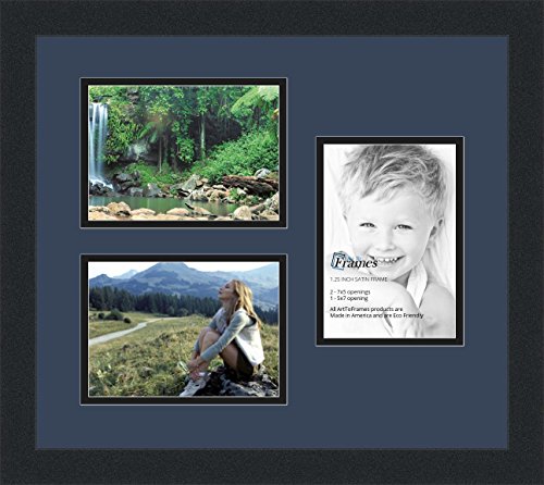 ArtToFrames Collage Photo Frame Double Mat with 3-5x7 Openings and Satin Black Frame