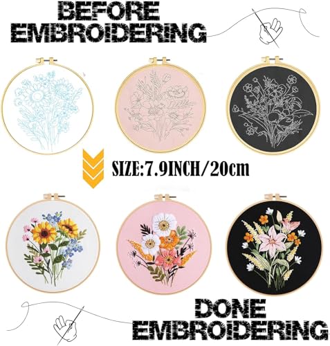 Image of GLTAYLMY Embroidery Kit for Beginners Adults,3 Pack Cross Stitch Kits with 1 Plastic Embroidery Hoops,Needles and Color Threads,Needlepoint Kit for Hand Embroidery Starter