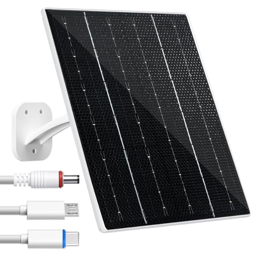 FUTUREZEN Solar Panel for Security Camera 10W Solar Charger with DC 5.5x2.1mm USB-C & Micro USB Port IP66 Waterproof 360 Adjustable Mount 7.2FT Cable