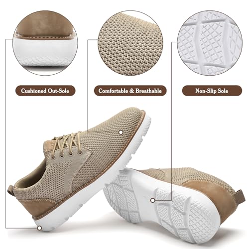 Men's Breathable Mesh Comfortable Business Casual Shoes with Sneakers Design for Long Standing, Office Work, Formal Occasions & Walking Khaki2