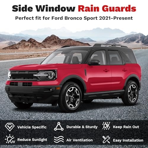 Image of Canvcle Rain Guards - Window Visors for Ford Bronco Sport 2021-2025 2026, Outside-Mount Tape-On Side Window Wind Deflectors for Ford Bronco Sport Accessories, Vent Visors Shades Rainproof 4PCS