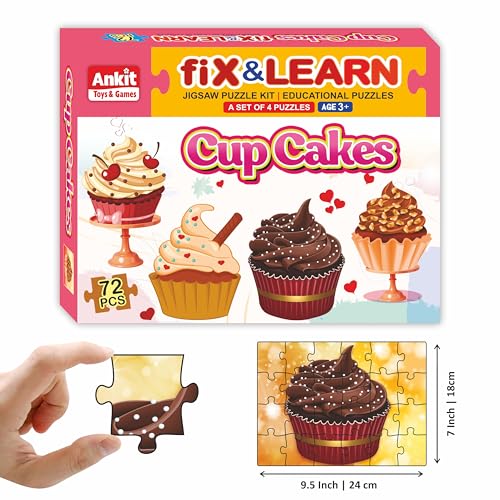 Image of Ankit Toys & Games Fix 'n' Learn Cup Cakes Jigsaw Puzzle for Kids | Educational and Learning Toy for Kids Age 3 and Above | Boost Memory Skills | 72 Pieces Transport Puzzles (Set of 4 Puzzles in Box)