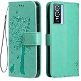 Topme Custodia in Pelle per vivo Y76 5G (6.58" Inches), [ Cover per Telefono in Stile Gatto e Albero] - Verde