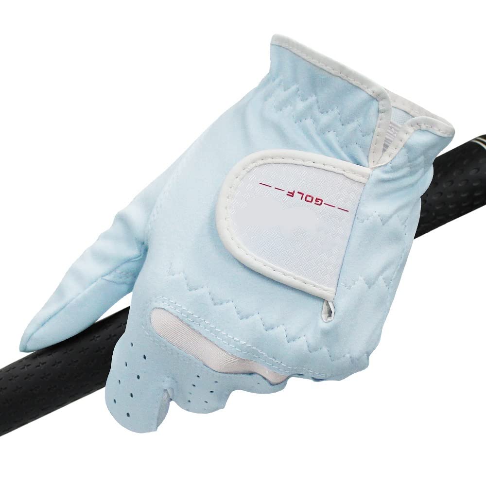 Paquete de 1 par de Guantes de Golf para Mujer, de Microfibra Suave, Transpirables, Azules, para Deportes de Izquierda y Derecha para Mujer (Talla pequeña 17)