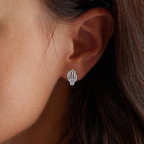 Gothic Skeleton Hand Small Hoop Earrings for Women Cartilage 925 Sterling Silver Halloween Skull Huggie Hoops Earring Hypoallergenic Sleeper Wrap Cuffs Punk Jewelry Gifts3
