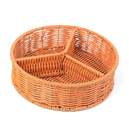 Happyyami 1pc Imitated Rattan Woven Storage Basket Large Handmade Fruit and Vegetable Organizer for Home Desktop with Three Compartments for Kitchen and Bakery Use