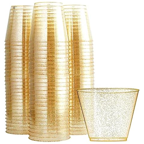 URMAGIC 50 Pcs Gold Glitter Disposable Cups Cover