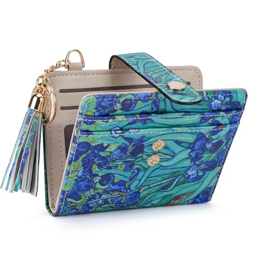 APHISON Women RFID Slim Bifold Wallet, Card Holder with Zipper Coin Purse, Ultra-Thin Compact Wallet with ID Window Minimalist Green-blue