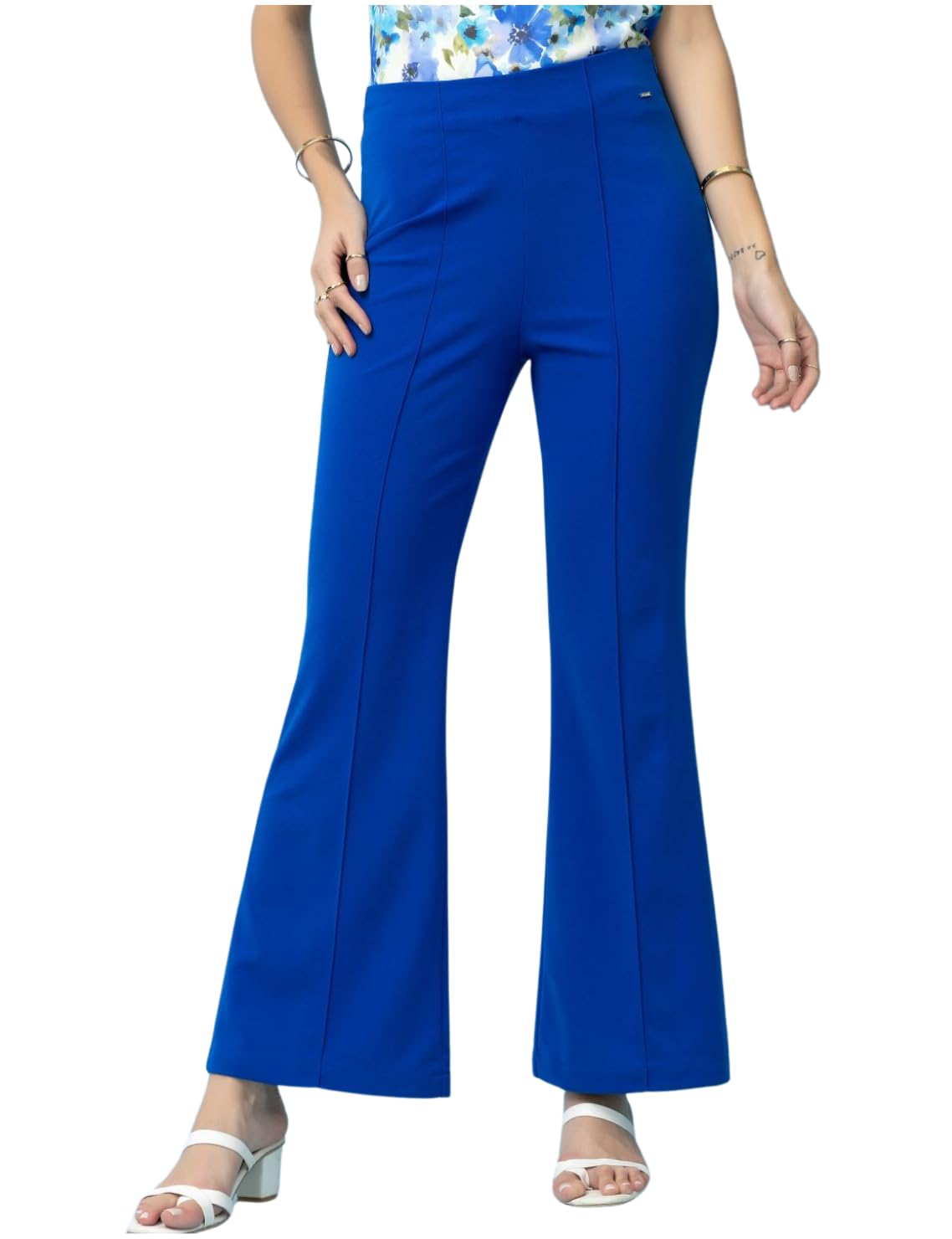 High-Rise Royal Blue Polyester All-Weather Trousers/Pants/Jeggings for Women | Formal Trousers for Women-image-2