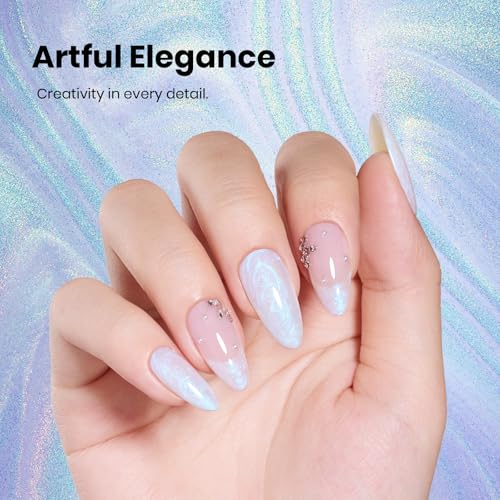 Image of Beetles Pearl Gel Nail Polish - 15ml Stay Shining Iridescent Mist Gel Polish White Blue Sparkle Thread Effect Nail Art Uv Led Home Salon Long-Lasting Soak-Off Nail Gel Gift for Women