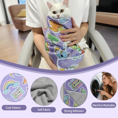 Image of 27.6 inch Cat Grooming Wrap,Self-Adherent Cat Wrap for Cutting Nails,Anti-Escape Cat Swaddle Wrap,Multifunctional Anti-Scratch Cat Restraint Wrap for Medicine,Nail Clipping,Ear Cleaning(Within 15lbs)
