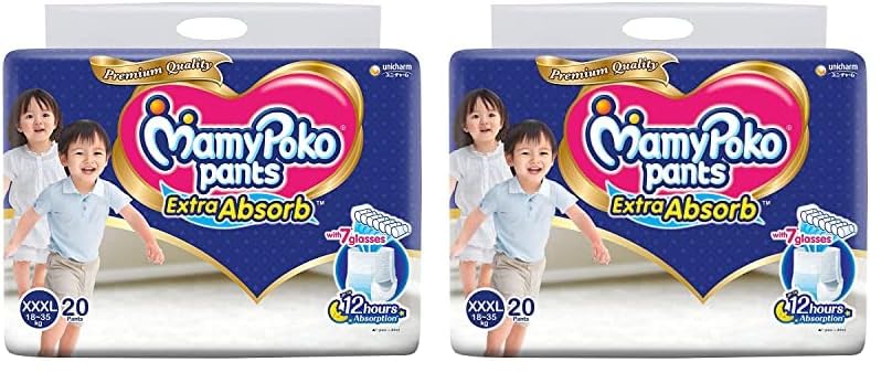 Image of MamyPoko Pants Extra Absorb Baby Diapers, XXX-Large (18-35 kg), 20 Count (Pack of 2)
