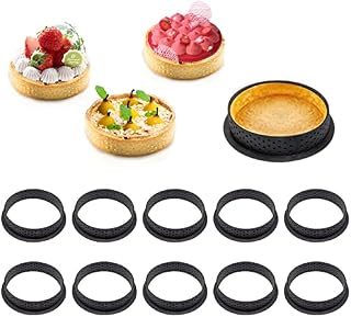 10pcs Cake Mold Mousse Tart Ring, Crumpet Rings Dessert Pies Cake Making Equipment, Perforated Egg Tart Pancake Mould Cooking Rings for DIY Cake Dessert Bakeware