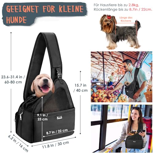 Eyein Hundefreundlich Tragetücher Hunde, atmungsaktiv Hände frei Reisetasche für kleine Haustiere mit verstellbaren Trägern Hartfaserplattenboden Sicherheitsgurt, für Hunde unter 2.8kg, Schwarz