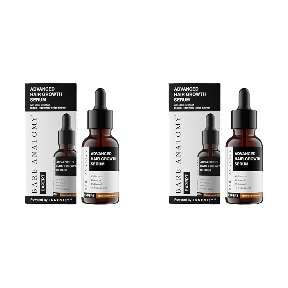 Bare Anatomy Advanced Hair Growth Serum | 3% Redensyl, 4% Anagain, 3% Baicapil, 1% Capilia Longa, Rosemary, Biotin & Rice Extract | Hairfall control & Hair Density | Women & Men | (30ml-Pack of 2)