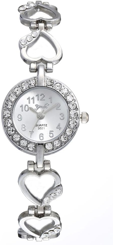CdyBox Women Alloy Diamond Encrusted Watch Heart Shaped Band Dress Watches Quartz Wristwatches Female
