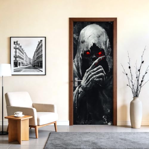 Image of Gothic Grim Reaper Door Mural Peel and Stick Halloween Door Cover