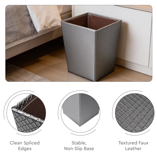 Image of Encasa XO Leather Dustbin for Home | 11 L (22x30 cm)(Large) Waste Bin for Bedroom, Washrooms, Kitchens Office, Hotel | Noise free, Floor Safe Trash Can | Textured Leather Garbage Bin - Grey