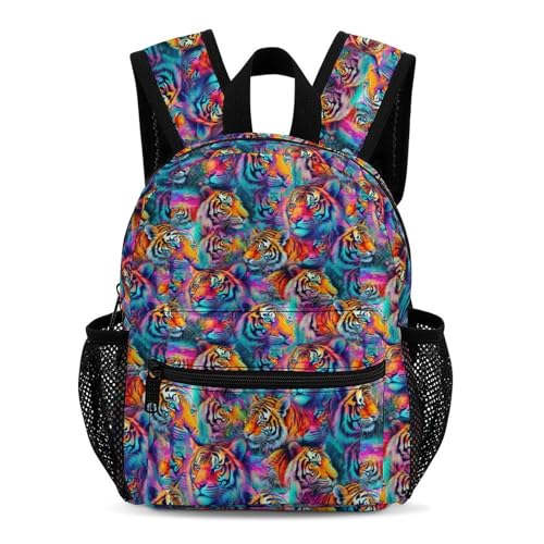 Colorful Tiger 13 Inch Backpack Lightweight Double Shoulder Bag with Zippers Unisex Daypack
