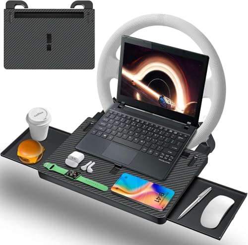 AUEOTUAR 車 テーブル ハンドル 10kg耐荷重 【実用新案・意匠登録済】 角度調整・拡張デスク 98%車種対応 (テスラ/アルファード/軽自動車) PC作業 食事 車中泊 便利グッズ 多機能 (カーボン 柄/日本企画)の商品画像（Amazon）