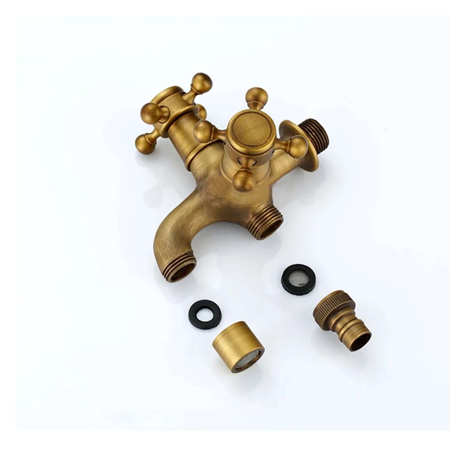 Rubinetto singolo for acqua fredda in ottone antico Rubinetto da giardino decorativo a doppio ugello G1/2 a doppio scopo montato a parete