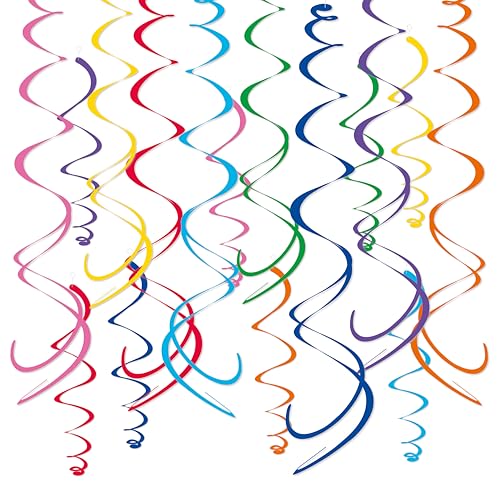 Image of HonuGoGo 48‑Piece Multi-Color Paper Swirl Decorations - Hanging Party Swirls for Birthday, Baby Shower, Wedding & Celebration Decor