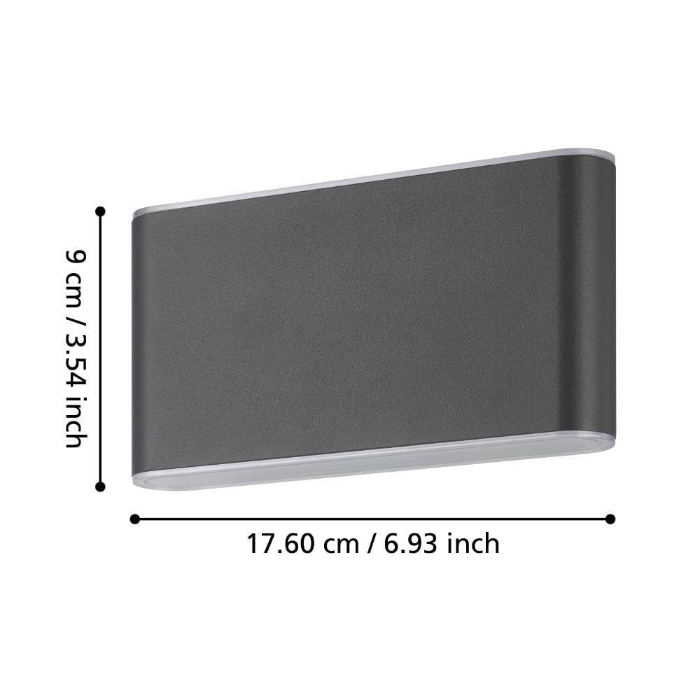 EGLO Grutti Lámpara led exterior, lámpara de pared para exteriores | con iluminación ascendente y descendente, aluminio en antracita, lámpara de exterior blanca cálida-blanca fría, IP65, 17,5 cm