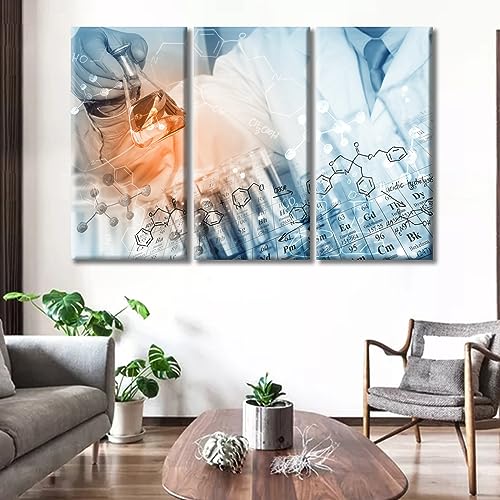 Image of TUMOVO Chemical Equations and Periodic Table Background Posters 3 Panels Researchers do Chemical Experiments Art Prints Wall Pictures Large Wall Art Stretched and Framed Ready to Hang (60 inch Wx40 H)