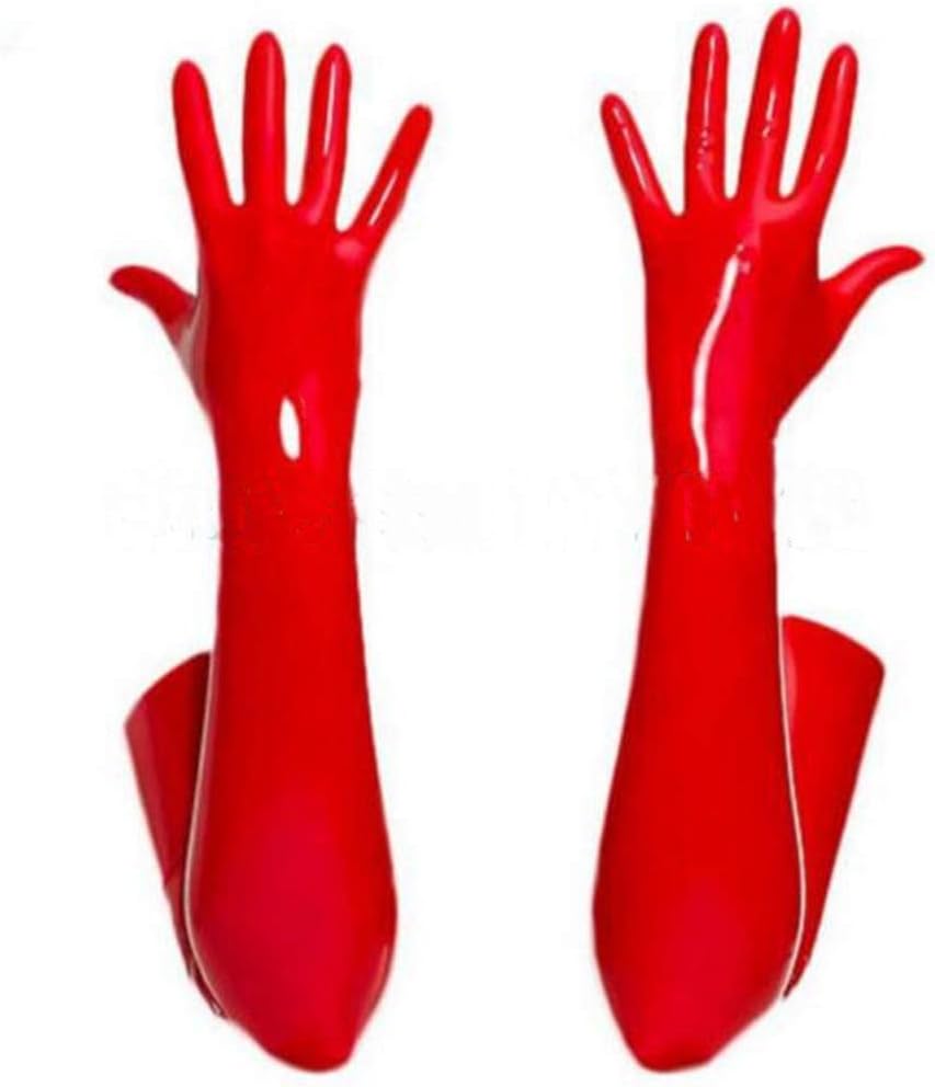 Sexy Women's Long Gloves Five Fingers PVC Gloves Wet Look Opera Length Black/Red/White Faux Leather Latex Fetish Gothic Gloves (one size, Red)