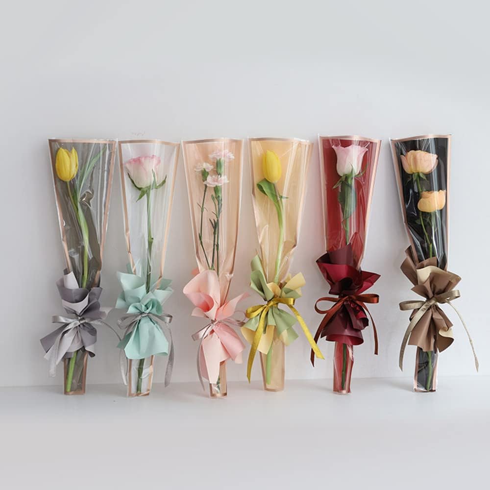 10 Pcs Single Rose Sleeves Flower Wrapping Bag | Clear Cellophane Floral Wrappers | Bouquet Packaging Bags for Valentine, Wedding & Special Occasions-image-6