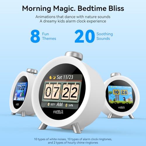 Image of MOMILLA Alarm Clock for Heavy Sleepers Adults, Colorful Screen Temperature, Loud 7-Day Programmable 4 Alarms, Kids Alarm Clocks for Bedrooms Boys Girls, Easy to Set, Digital White Noise, Hourly Chime