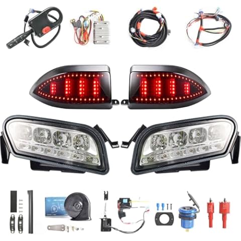 NOKINS for Club Car Tempo LED Light Kit, Golf Cart Deluxe Headlight,Low/High Beam Adjustment,QC3.0 USB Charging,Scanning Turn Signal Tail Light,20A DC Converter Cover