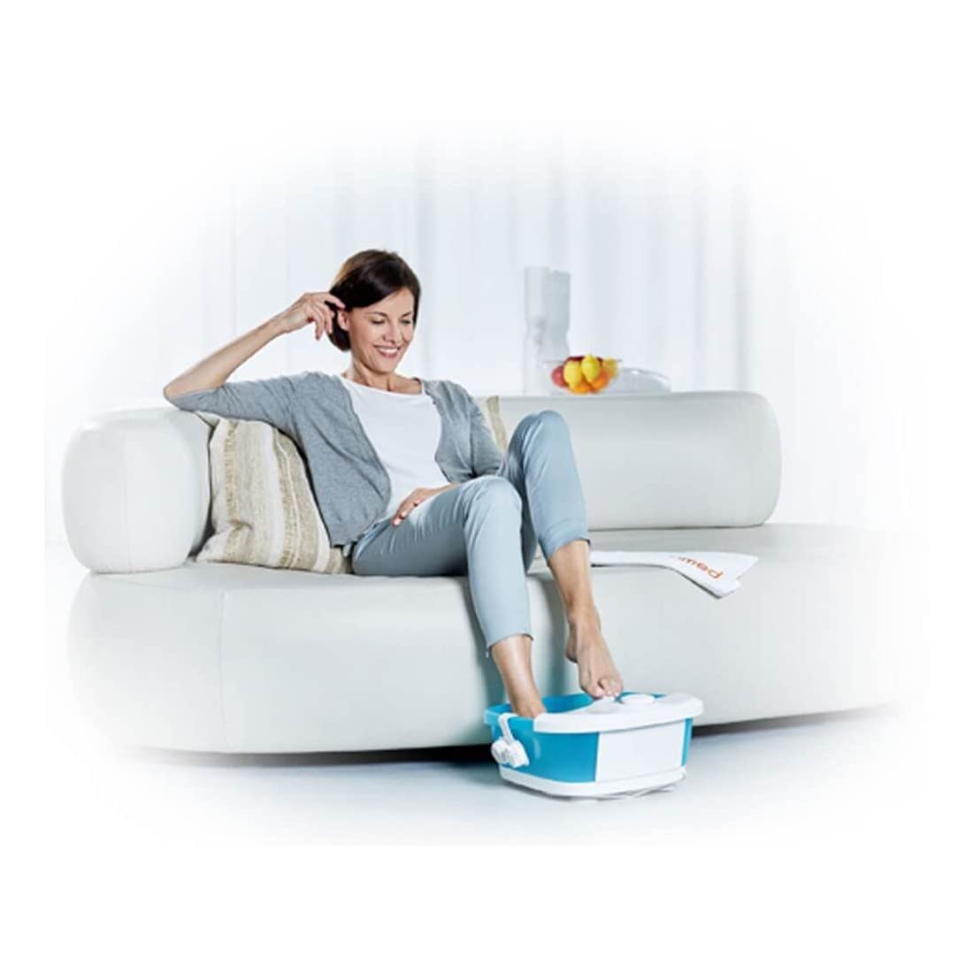 Promed FB-100 Fußsprudelbad, Fußbad mit Sprudel- und Vibrationsmassage, Rotlichtfeld, Warmhaltefunktion inkl. 3 Pediküreaufsätze, Fußpflege/Fuss Spa, geeignet bis Schuhgröße 46