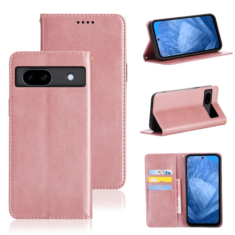 適用 Google Pixel 8a ケース 手帳型 グーグルピクセル8a 用 手帳型ケース Pixel8a 用 スマホケース カバー 手帳型 PUレザー カード収納 財布型 耐衝撃 ケース マグネット スタンド機能付き 5色(Google Pixel8a 用 ケース 手帳型) (ライトローズゴールド)