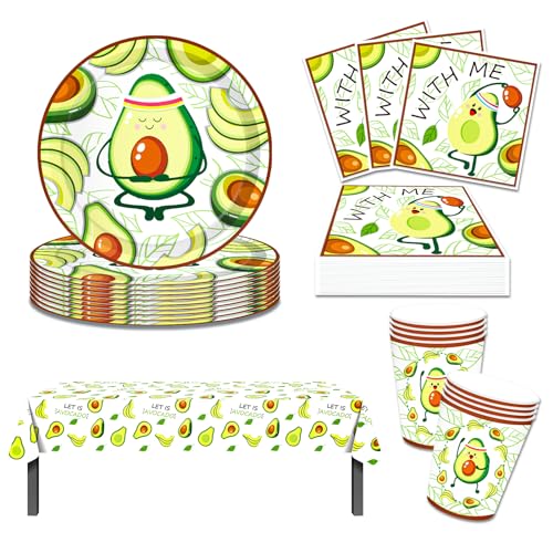 37 Piezas Productos para Fiestas Infantiles de Aguacate, Juego de Mesa para Fiesta de Aguacate, Mantel, Platos, Vasos, Servilleta, para Fiestas de Cumpleaños Infantiles, Fiesta Temática de Aguacate