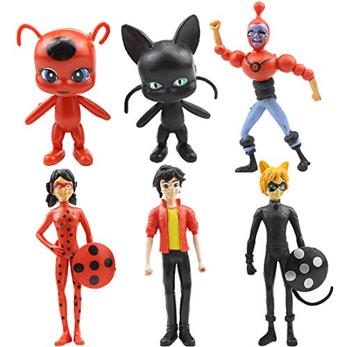 WENTS Miraculous Ladybug Cake Topper Mini Juego de Figuras Niños Mini Juguetes Baby Shower Fiesta de cumpleaños Pastel Decoración Suministros