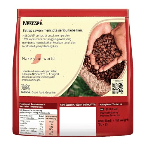 Image of Nescafe 3 In 1 Instant Coffee Sticks Original - Best Asian Coffee Imported From Malaysia- Bag, 18 Gram