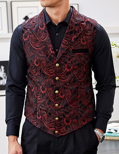 COOFANDY Mens Suit Vest Paisley Floral Victorian Vests Gothic Steampunk Formal Waistcoat Tuxedo Vests with Notched Lapels2