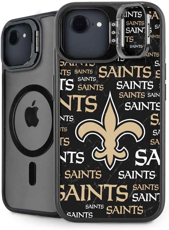Skinit Kickstand Phone Case Compatible with iPhone 16e - Officially Licensed NFL New Orleans Saints Black Blast Design