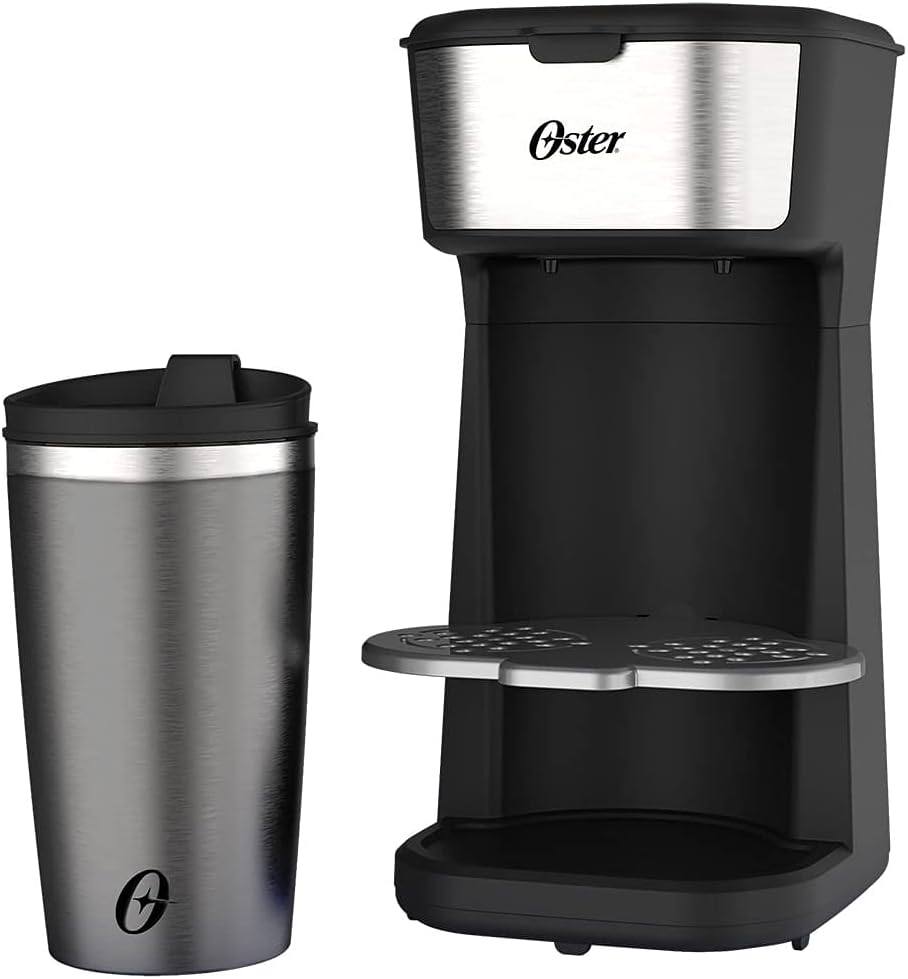 Oster Cafeteira 2Day Inox 2 em 1 com Copo Térmico, 220V, Preto/Inox, 600W, OCAF200