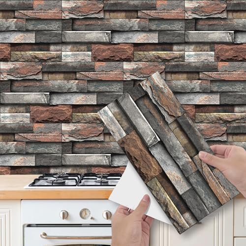12 Sheets Brick Effect Tile Stickers, Peel and Stick on Wall Tiles for
