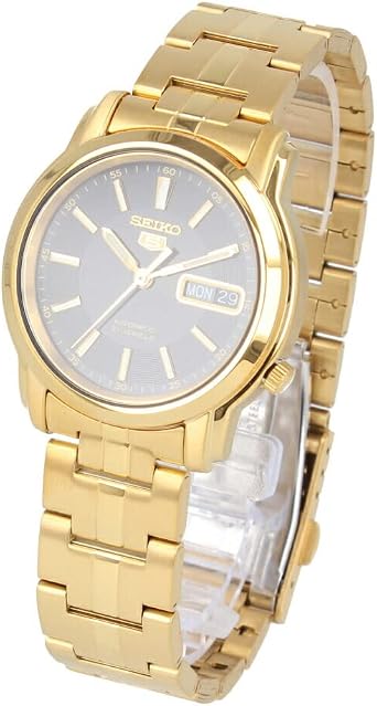 SEIKO5 SNKL88K Mens Automatic Wristwatch, Analog, Stainless Steel, Metal, Gold, Black