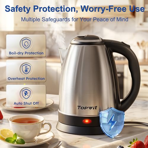 Image of TOPWIT 2.0L Stainless Steel Electric Kettle, Rapid Boiling Hot Water Kettle | BPA-Free, No Plastic Contact, Electric Tea Kettle with Auto Shut-off and Boil-dry Protection for Home & Office