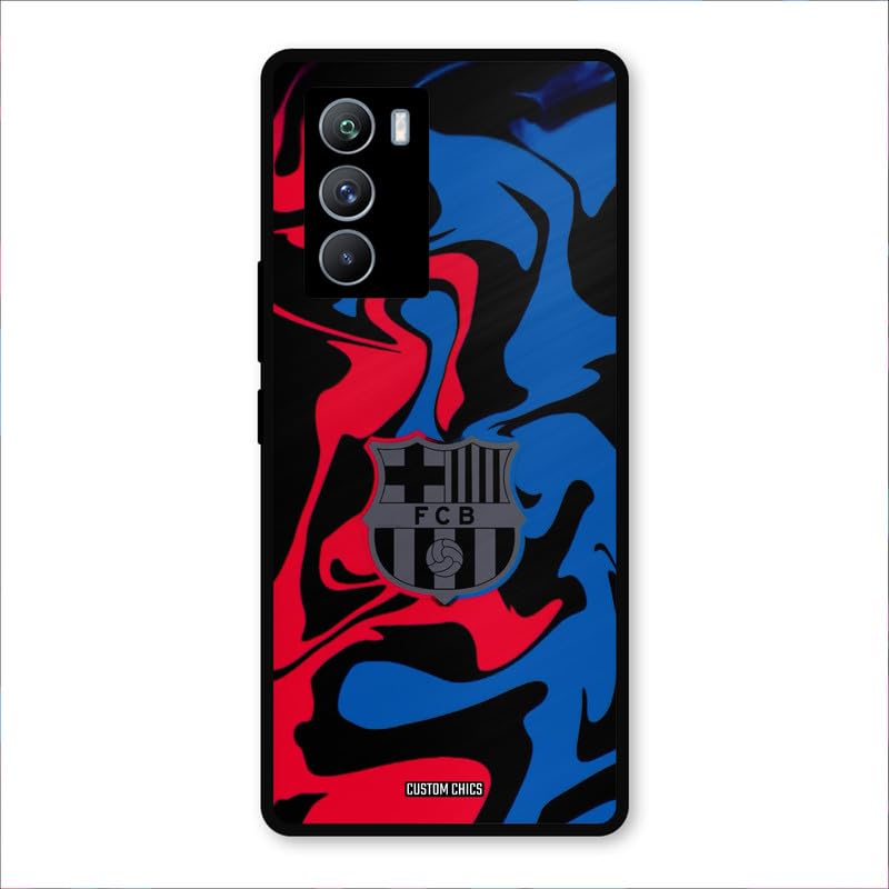 Image of PrintShield FC Barcelona Comic Back Cover for IQOO 9SE, Shockproof Printed Phone Case with Soft TPU Sides & Anti-Slip Grip