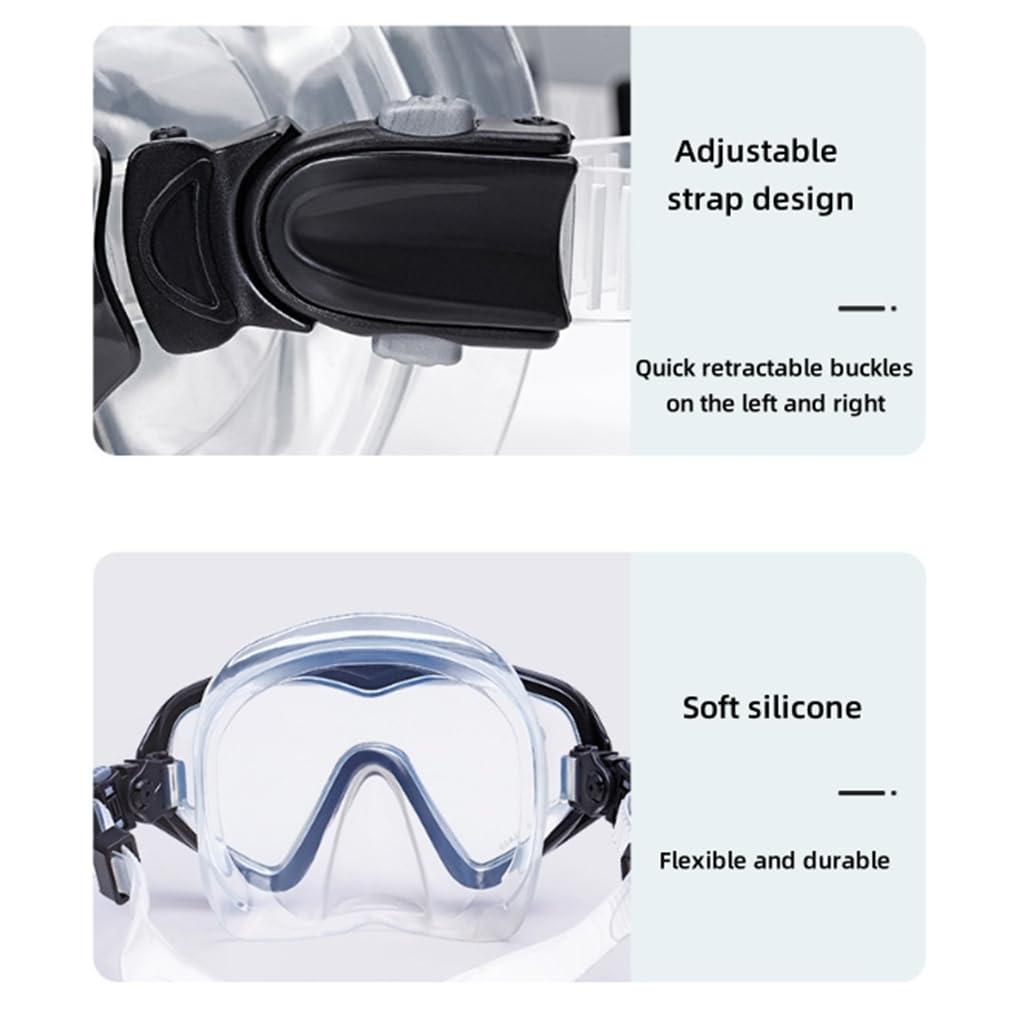 Attrezzatura da snorkeling da viaggio per adulti, con boccaglio Dry Top e borsa per attrezzi, occhiali in vetro temperato e silicone morbido, set di maschera da snorkeling per snorkeling