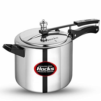 Hocks Classic Aluminium Pressure Cooker, Induction and Gas Compatible, Inner Lid Design, Durable Handle, Rounded Sides, Capacity 5 liters, Colour Silver