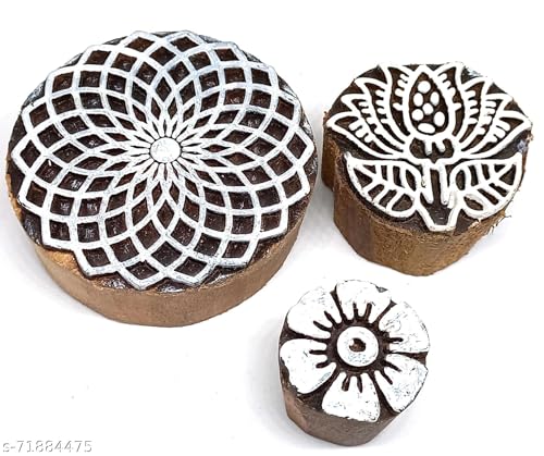 Image of RENIQ Wooden Printing Block for Fabric & DIY Craft | Handcrafted Indian Design Stamp for Textile, Pottery, Mehndi & Home Decor (Multicolor15)