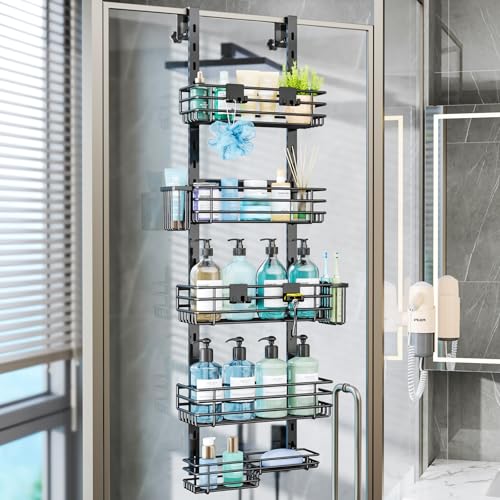 HapiRm Duschablage zum Hängen Edelstahl - Duschregal Ohne Bohren mit 5 verstellbaren Körben, Duschregal zum Hängen mit Zahnbürstenhaltern und Haken für Badezimmer Organizer, Ohne Bohren Installation HapiRm Duschablage zum Hängen Edelstahl - Duschregal Ohne Bohren mit 5 verstellbaren Körben, Duschregal zum Hängen mit Zahnbürstenhaltern und Haken für Badezimmer Organizer, Ohne Bohren Installation